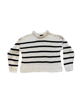 GAP Minimalist Shaker-Stitch Crewneck Sweater Black Off White Stripe S